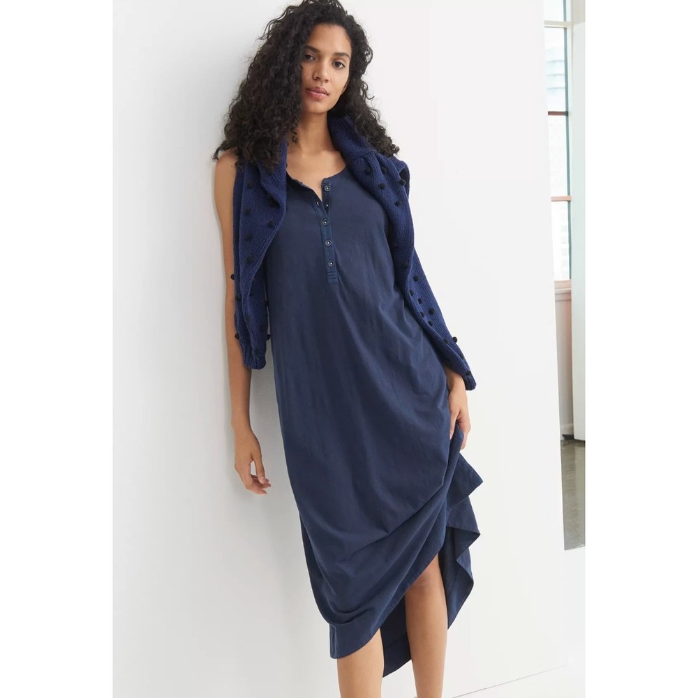 Saturday Sunday Anthropologie Navy Blue Pilar Henley Sleeveless Midi Dress Large